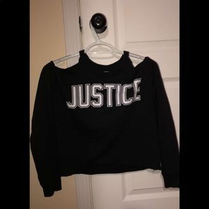 Justice | Black shoulder-cut pullover | Size 12